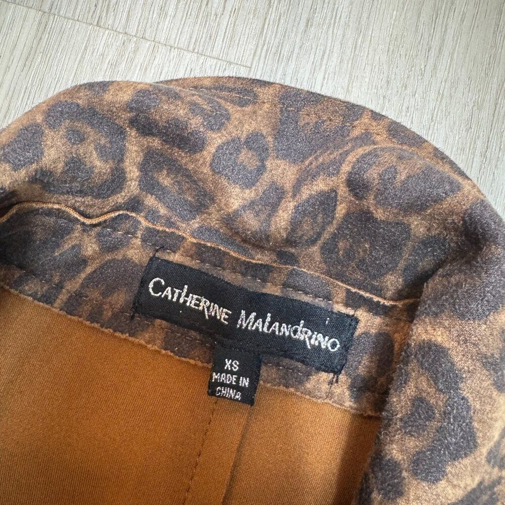 Catherine Malandrino Faux Suede Trench Coat Womens XS Brown Leopard Print - Picture 6 of 10
